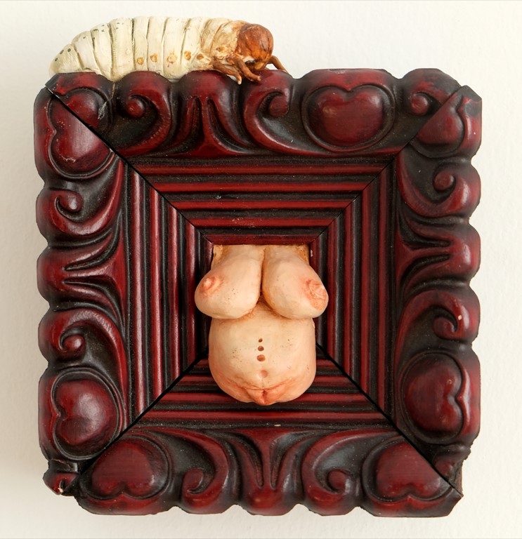 Female Figurines (XXIV) Oil on modelling clay, acyrilic and frame 11x13cm 2021

